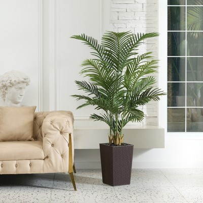 DR.Planzen 72" Artificial Palm Tree - 6FT UV Resistant Fake Plant with14 Silk Leaves & 15.7" Planter for Indoor House Plants, Tall Faux Trees 1 Pack