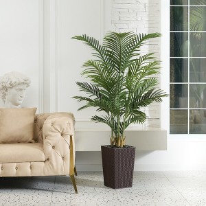 DR.Planzen 72" Artificial Palm Tree - 6FT UV Resistant Fake Plant with14 Silk Leaves & 15.7" Planter for Indoor House Plants, Tall Faux Trees 1 Pack - 1 of 4