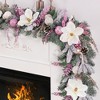 MOEPISY 6 Ft Christmas Garland for Mantle, Pink Christmas Decor Flocked Garlands with Magnolia Flower Balls & Pink Gold Leaves - 4 of 4