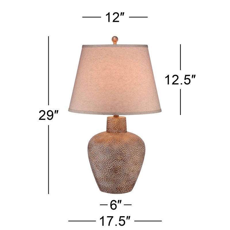 360 Lighting Bentley Rustic Farmhouse Table Lamp 29" Tall Brown Leaf Hammered with Table Top Dimmer Off White Empire Shade for Bedroom Living Room, 4 of 7