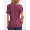 Imily Bela Women's Summer Pleated Button Short-Sleeve T-Shirt, Solid Color V-Neck Casual Top - 3 of 4