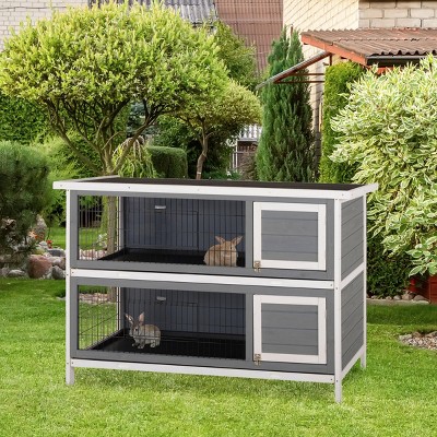 LAOTIES 54" 2-Story Wooden Rabbit Hutch,Large Bunny Cage with No-Leak Trays,Lockable Doors And Waterproof Roof for Indoor And Outdoor Use