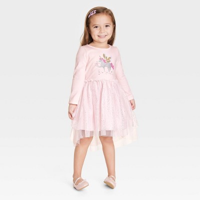 Image of Toddler Girls' Unicorn Sequin Tulle Long Sleeve Dress - Cat & Jack™ Pink 3T