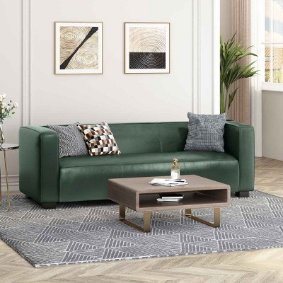 Upholstered 3 Seater Sofa for Living Room, Tuxedo Arm Design Sofa with Smooth Finish, PU Leather Couch with Birch Wood Legs-Baofuwish