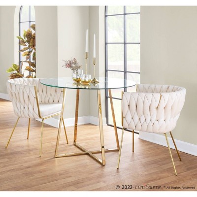 Elegant Braided Velvet Barrel Accent Chair with Gold Metal Legs