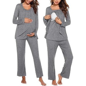 Ekouaer Maternity Nursing Pajama Set Long Sleeve Top & Pants with Pockets Breastfeeding Sleepwear Double Layer Pregnancy - 1 of 4