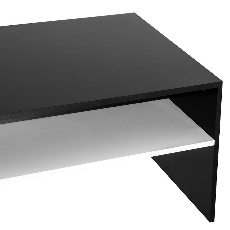 HOMCOM Modern Coffee Table,  2-tier Rectangular Center Table with Storage Shelves for Living Room, Black/White, 5 of 9