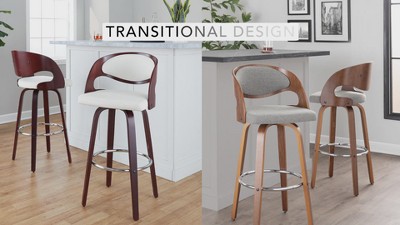 Walnut and Gray Faux Leather Swivel Counter Stools, Set of 2