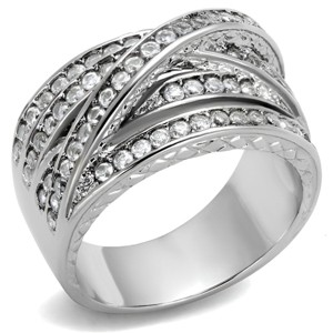 Slickblue Layered CZ Ring for Women, Silver Overlap Band Style, Pave Stones, Polished Stainless Steel, Size 5–10 - 1 of 4