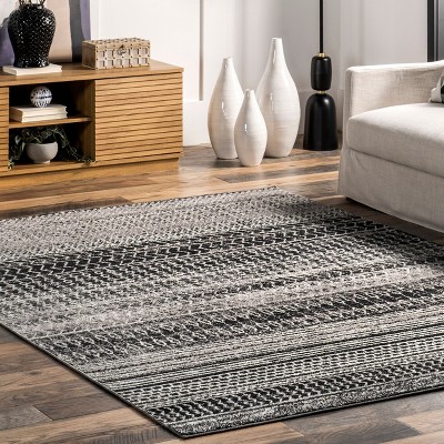 Reversible Dark Gray Stripe Synthetic 5' x 7' Area Rug