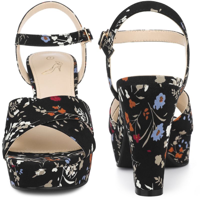 Perphy Women's Floral Platform Slingback Chunky High Heels Sandals, 3 of 7