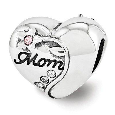 Black Bow Jewelry Sterling Silver with Crystals Vining Flower Mom Heart Bead Charm