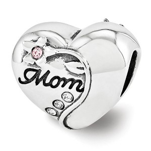 Black Bow Jewelry Sterling Silver with Crystals Vining Flower Mom Heart Bead Charm - 1 of 3