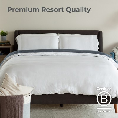 Reversible Blue and White Sateen Full/Queen Duvet Cover Set