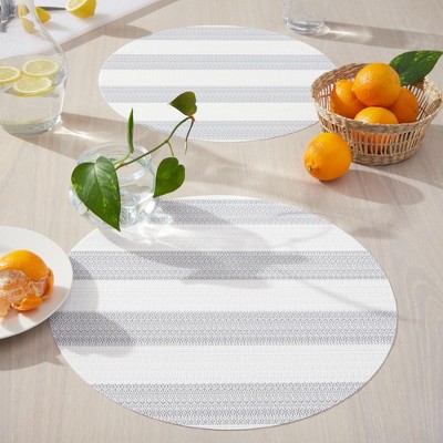 Gray and White Cabana Stripe Round Vinyl Placemats, 15" Set of 4