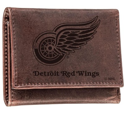 Evergreen NHL Detroit Red Wings Brown Leather Trifold Wallet Officially Licensed with Gift Box