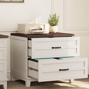 Nasitip 2 Drawers Lateral File Cabinet, 21.26" D Large Farmhouse File Filling Cabinet,Wood Sturdy Frame,White+Brown - 1 of 4