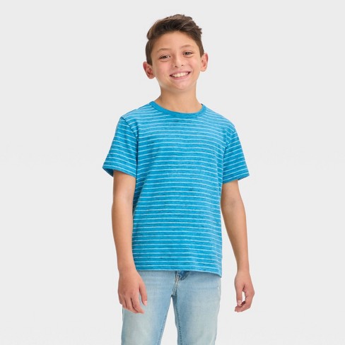 Boys' Short Sleeve Feeder Striped T-shirt - Cat & Jack™ Aqua Blue L : Target