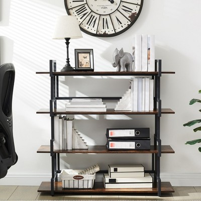 4 Tier Bookshelf, Bookcase Shelf With Metal Frame, 4 Open Shelf, Industrial Bookshelves Organizer, Corner Stand