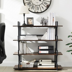 4 Tier Bookshelf, Bookcase Shelf With Metal Frame, 4 Open Shelf, Industrial Bookshelves Organizer, Corner Stand - 1 of 4