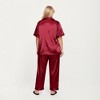 Anna-Kaci Lounge Women's PLus Size Satin Pajama Set with Short Sleeve Button Front Top and Relaxed Straight Leg Pants - 4 of 4