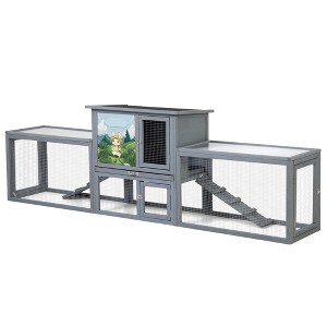 Bencmate Pet Crates and Houses Large 2 Story Outdoor Rabbit Hutch Dual Runs Resting Room Sun Roof Pull Out Tray for Patio, Gray, 94.5"*18.9"*31.1" - 1 of 4