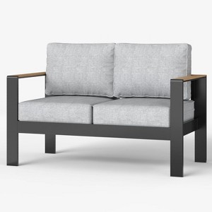 LayinSun Outdoor Patio Furniture Aluminum Loveseat, All-Weather Metal Sofa with 5" Thick Cushions for Porch, Balcony - 1 of 4