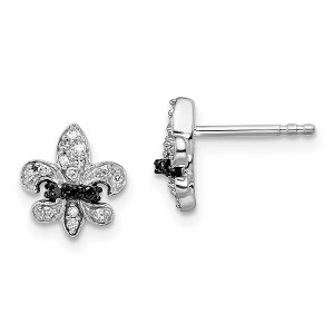 Black Bow Jewelry Black & White Diamond 10mm Fleur De Lis Sterling Silver Post Earrings - 1 of 4