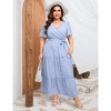 Coolmee Women Summer Maxi Dress Plus Size V Neck Wrap Floral Print Short Sleeves Ruffle Tiered Dress with Belt XLSky blue with white dots - 4 of 4