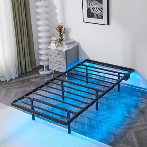 VINGLI Bed Frame Twin with USB Charging Station/LED Lights, Black - 1 of 4