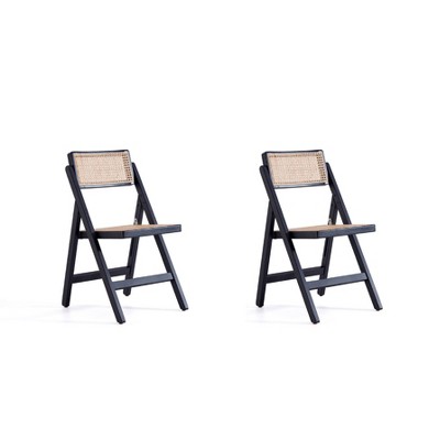 Set of 2 Pullman Cane Folding Dining Chairs Black/Natural - Manhattan Comfort: Ash Frame, No Assembly Required