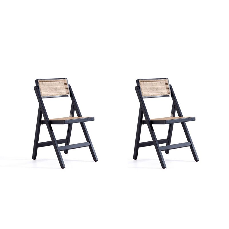 Set of 2 Pullman Cane Folding Dining Chairs Black/Natural - Manhattan Comfort, 1 of 13