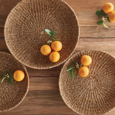 Natural Seagrass Round Decorative Tray Set