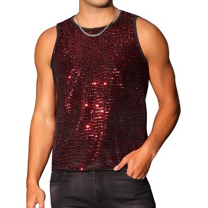 Lars Amadeus Men's Sparkly Sequins Crew Neck Party Club Metallic Tank Top - 1 of 4