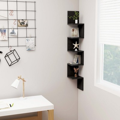 vidaXL Wall Corner Shelf Black 7.9 in.x7.9 in.x50.2 in. Engineered Wood