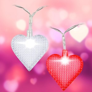 SCS Direct Red & White Heart 10ft String Lights - 2pk (40 Total) LED Fairy Lights - Easy to Hang & Battery Powered - 9 Modes - Indoor/Outdoor Decor - 1 of 4