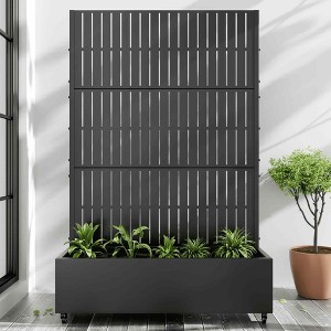Lirago 6 ft. H x 4 ft. W Metal Planter Box privacy screen Garden Bed with Trellis and Wheels - Black - 1 of 4