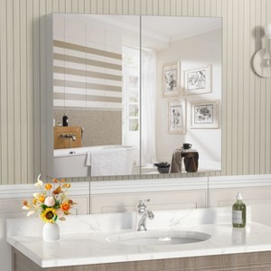 PAGED 24" x 30" Bathroom Mirror Cabinet with Adjustable Storage Shelves, Vanity Mirror with Aluminum Alloy Mirror Frame for over Sink - 1 of 4