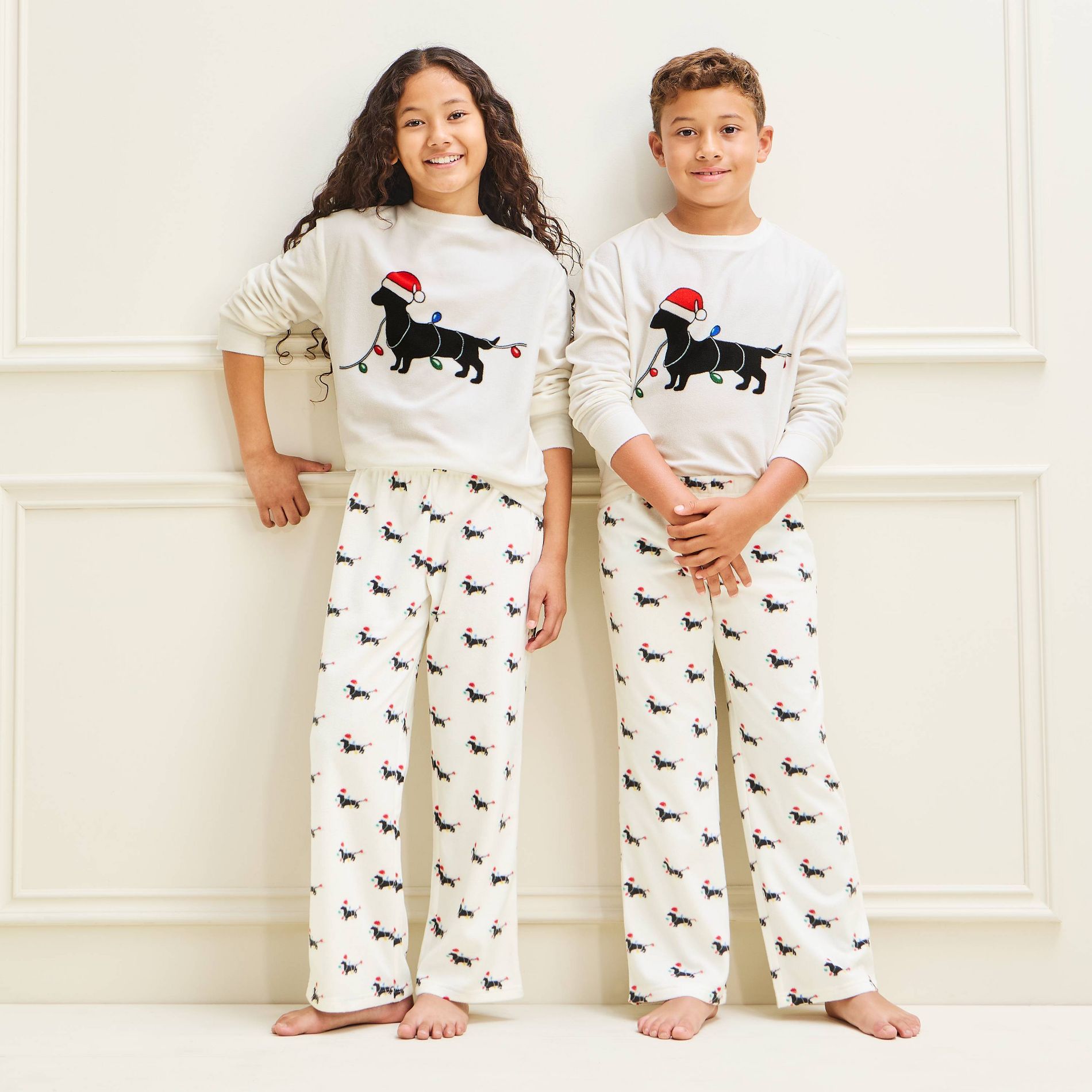 Kids' Holiday Daschund Fleece Matching Family Pajama Pants - Wondershop™ Cream