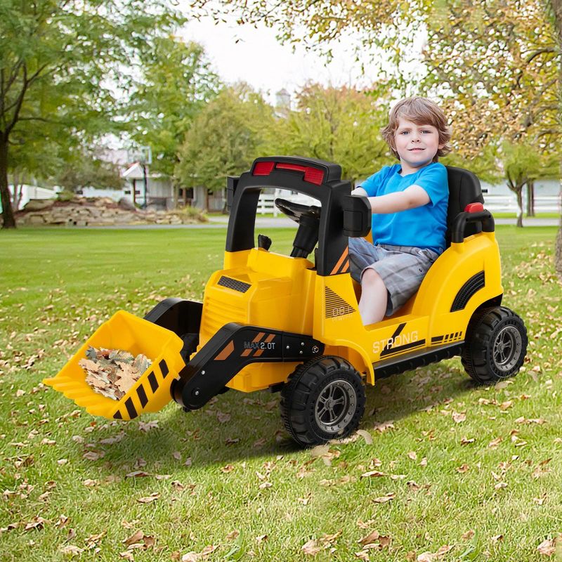 Costway 12V Kids Ride On Construction Tractor with Horn & Music & Tail LED Lights Yellow, 2 of 11