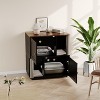 Wooden Double Cat Litter Box Enclosure Furniture, Two-Unit Hidden Litter Cabinet, Farmhouse Indoor Cat Cabinet with Scratching Mat, for Home - 3 of 4
