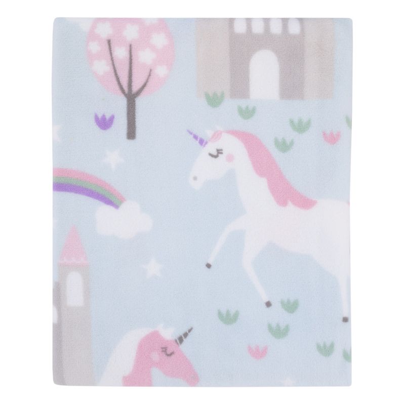 Everything Kids Unicorn Aqua, Pink and White Castles and Rainbows Super Soft Toddler Blanket, 1 of 5