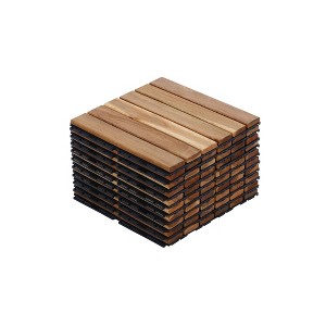 10 PCS Interlocking Deck Tiles Striped Pattern, 12" x 12" Square Yellow Acacia Hardwood Outdoor Flooring - 1 of 4