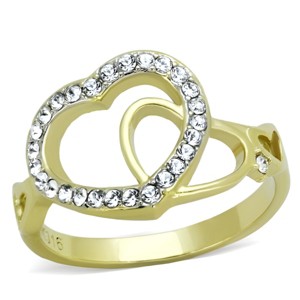 Slickblue Women’s Gold Heart Ring – Clear Synthetic Crystal Detail, Two-Tone Band, Lightweight, Size 5 to 10 - 1 of 4