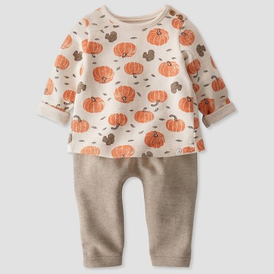 little Planet By Carter's Baby 2pc Organic Cotton Pumpkin Top & Bottom Set - Orange/Off-White 6M