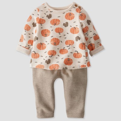 Image of Baby 2pc Organic Cotton Pumpkin Top & Bottom Set - little planet by carter's Orange/Off-White Newborn