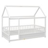 Single-Person Low-Profile Wood Bed with House-Style Roof and Fence Railings - 2 of 4