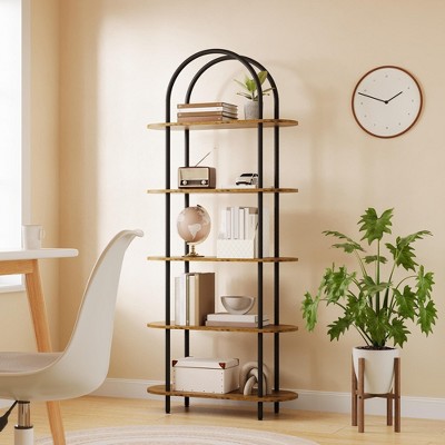 5-Tier Industrial Bookshelf – 71" Tall Metal Arch Bookcase with Adjustable Open Shelves, Sturdy Storage for Living Room & Home Office