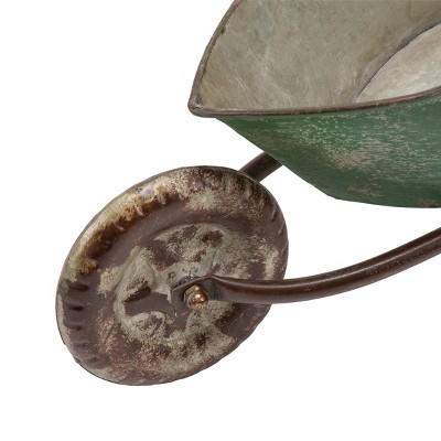 Set of 2 Green Rustic Iron Wheelbarrow Planters