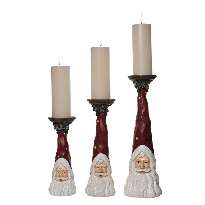 Transpac Resin 18 in. Multicolored Christmas Santa Candle Pillars Set of 3